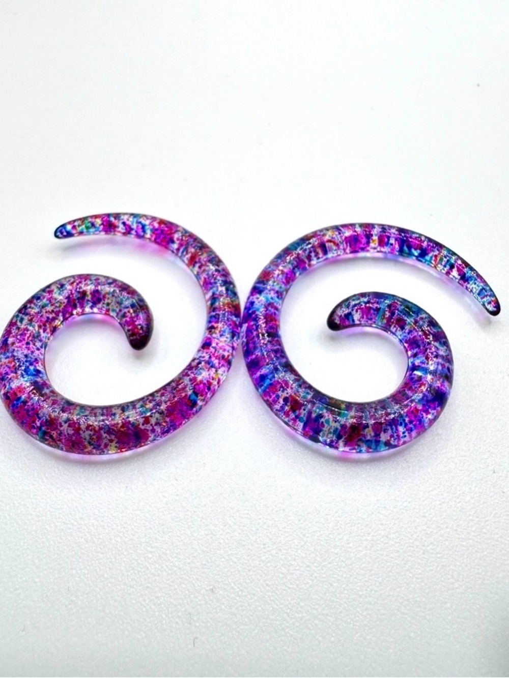 4g Spiral Ear Gauges Tapers 1" Diameter - Purple Pink Blue Speckled Acrylic Pair
